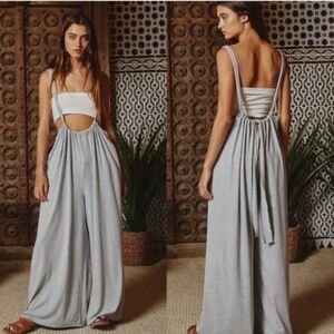 Zenana premium woven tieback suspender jumpsuit pockets wide leg s-m-l